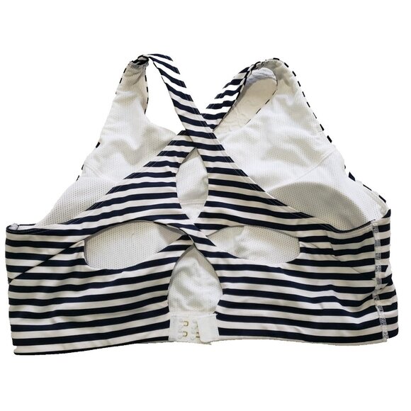 Athleta Bra Women's S Navy White Striped High Neck Sports Yoga Active - Picture 2 of 6
